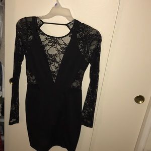 Long sleeve lace black dress